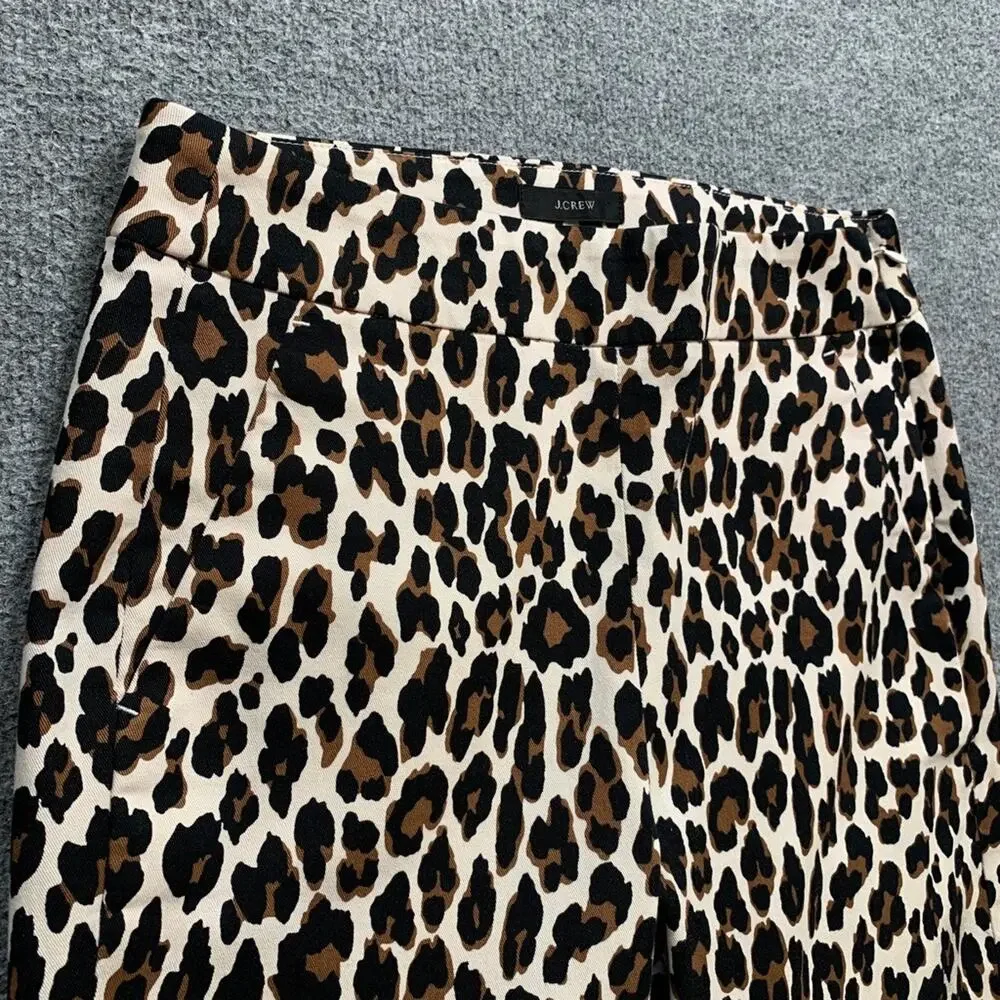 J Crew Pants Womens 4 Multi Cotton Blend Remi Leopard Print High Rise Cropped